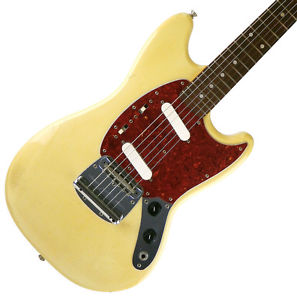 Free Shipping Used Fender Japan MG69-550 (Yellow White) 1990s Electric Guitar