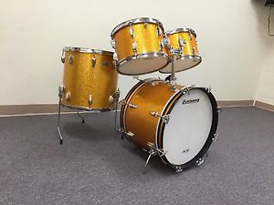 '60s '70s Vintage Ludwig Gold Sparkle 3-ply Drum Kit 20" Kick Internal Mic