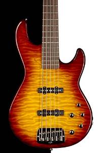 G&L USA MJ-5 Electric 5 String Bass, Tobacco Burst, Quilt Top