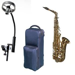 Virtuoso Series Professional Alto Saxophone Deluxe w/AMT LS Studio Sax Microphone, Dark Lacquer