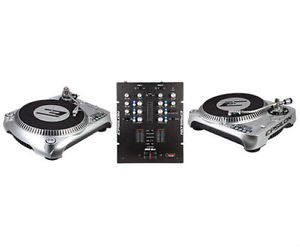 EPSILON INNO-PAK DJT-1300 USB TURNTABLE AND INNO-MIX2 MIXER Silver and Black