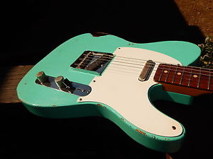MJT Relic Tele Seafoam Green Over Sunburst Lollars Fat Neck Tweed Case