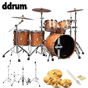 ddrum Reflex Uptown Natural Alder Gloss (REFLEX-UPTOWN-22-6-PC) 6-Pc Shell Pack w/Zildjian ZHT Cymbal Pack and ddrum Hardware Pack ChromaCast 5A Drumsticks and GoDpsMusic polish cloth