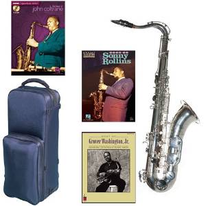 Virtuoso Series Professional Silver Plated Tenor Saxophone Deluxe w/3 Pack of Legends books: Best of John Coltrane, Sonny Collins & Grover Washington Jr.