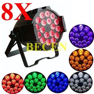 8pcs 18x18W  RGBWA UV 6in1 LED PAR Light dmx512 dj stage bar lighting big lens