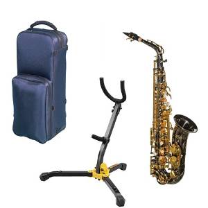 Virtuoso Series Professional Black Nickel Alto Saxophone Deluxe w/Hercules Sax Stand with Bag