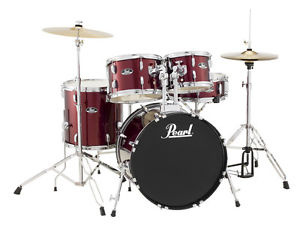 5-Piece Drum Set in Wine Red with Cymbals and Hardware