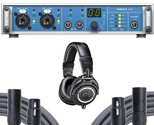 RME FireFace UFX Audio Interface with Audio-technica ATH-M50X Headphones and 2 XLR Cables