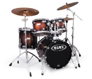 Mapex Saturn Series Walnut and Maple Fusionease 5-Piece Drum Set in Rootbeer Sparkle Burst Lacquer Finish
