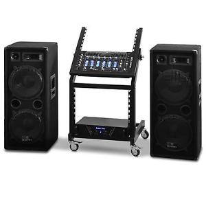 SISTEMA SONIDO PA ALTAVOCES 1000W POTENCIA AMPILIFICADOR AUDIO MESA MEZCLAS RACK