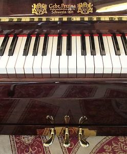 Perzina Modern Upright Piano in High Gloss Deep Mahogany, Free Delivery B4 Xmas*