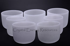 432Hz Perfect Pitch Chakra Tuned Set of 12 Frosted Crystal Singing Bowls all 10"