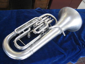 GOOD BESSON (ENGLAND) SILVER PLATED FOUR VALVE COMPENSATING EUPHONIUM