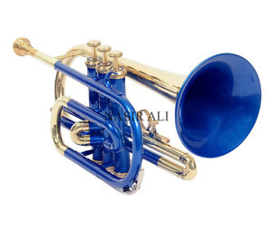 Bb PITCH ALL NEW CORNET BLUE LACQUERED + BRASS POLISHED WITH FREE HARDCASE + MP