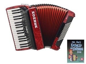 RED HOHNER BRAVO III 72 BASS PIANO ACCORDION w/ GIG BAG, STRAPS & BOOK ~ BR72R-N