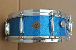 1960's GRETSCH 4157 BLUE SPARKLE 8-LUG WOODEN SNARE DRUM for YOUR DRUM SET! V707