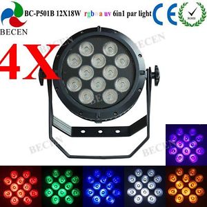 4PCS 12x18W RGBWA UV 6in1 LED PAR64 Waterproof DMX512 Stage Light DJ Bar IP65