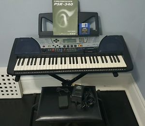 Yamaha PSR-340 Portatone Electronic Keyboard 61 Key Adapter Manual Stand Floppy