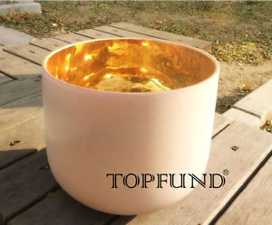 Solid 24K Gold Clear F Heart Chakra Quartz Crystal Singing Bowl 10"