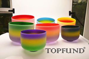 Chakra Tuned Set of 7 Colored Frosted Quartz Crystal Singing Bowls