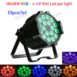 10pcs 18X18W LED par light 6IN1 RGBWA UV par can stage lighting 10ch