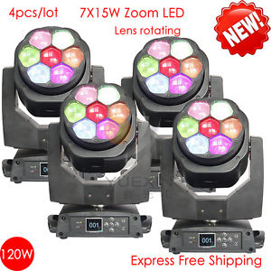 4pcs/lot 7X15W moving beam head light led rgbw 4in1 for disco dj party lights