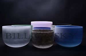 Chakra Tuned Set of 7 Frosted Gemstone Fused Crystal Singing Bowls 8 "-10"