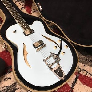 Very Rare! Hofner Verythin Singlecut Semi-Acoustic Guitar White Light Blue w/HC