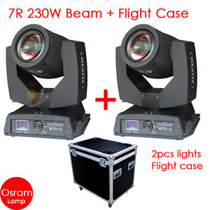 2pcs Sharpy Beam 230W Beam 7R Moving Head Light with Flight Case 16CH