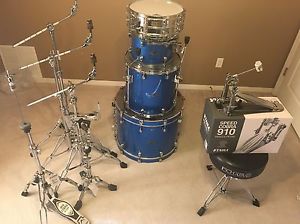 TAMA STARCLASSIC BIRCH BUBINGA, BLUE SPARKLE.  SLP ALUMINUM SNARE, HARDWARE!