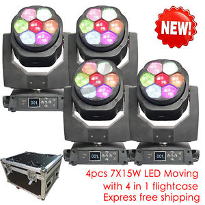 4pcs/lot 7X15W led stage light with Flightcas Led Moving Head Light for party/dj