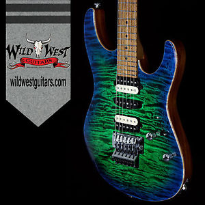 Suhr Modern Quilt Top 3A Roasted Maple Neck Blue Green Burst