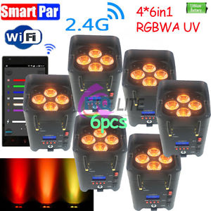 smart battery par can 4led RGBWAUV 6in1 DMX Wireless phone app wedding uplight