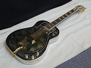 DEAN Resonator Chrome Gold Round-Neck acoustic electric slide GUITAR -Brass Body