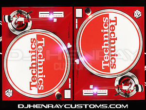 2 custom red & white Technics SL 1200 mk2's with white/red leds & DHC STR8 Arms