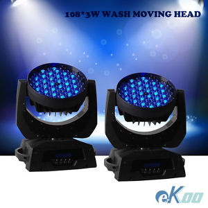2Pcs 108x3W RGBW LED Moving Head Wash Stage Light DJ Disco Party American