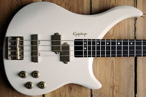 TOP ORIGINAL 1992 EPIPHONE EBM-4 ELECTRIC BASS SWEPT-C SHAPE BODY RECESSED INPUT