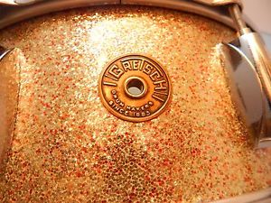 GRETSCH 8 LUG PEACOCK SPARKLE VINTAGE SNARE DRUM ROUND BADGE