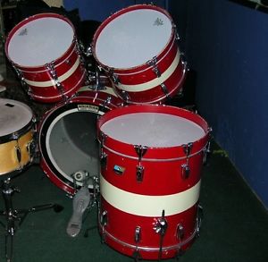 Vintage 1974 Ludwig Red / White Duco Drum Set b/o 22/13/14/16 & Wood Hoops. Wow!