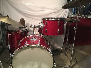Vintage Slingerland Red Sparkle drum set with Zildjian cymbals