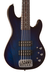 G&L USA L-2500 5 String Electric Bass, Blueburst, Rosewood, Wood Binding
