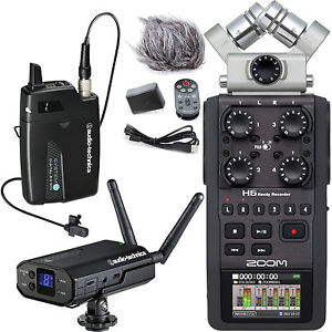 Audio-Technica ATW-1701/L Camera Wireless Lapel Mic System with Zoom H6 Recorder