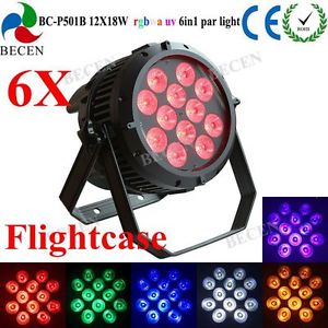 6PCS/flightcase 12x18W 6in1 LED PAR 64 Waterproof DMX512 DJ Lighting IP65