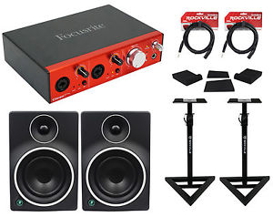 Focusrite CLARETT 2PRE Thunderbolt Interface+(2) Mackie 5" Monitors+Stands+Pads