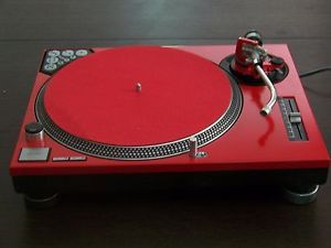 PAIR of RED Technics SL-1200 MK2 turntables w/recessed dicer & white LED's