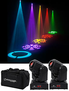 (2) American DJ ADJ Inno Pocket Spot 12W Compact LED Moving Head DMX Lights+Bag