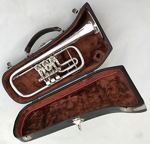 Ed. KRUSPE ERFURT Silvered German Rotary Valves Trumpet in D-complete restored