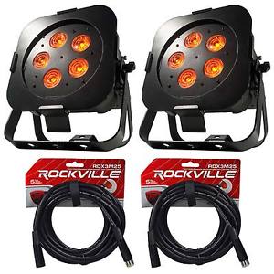2 American DJ WIFLY PAR QA5 RGBA Wireless Rechargeable Wash Lights+2 DMX Cables
