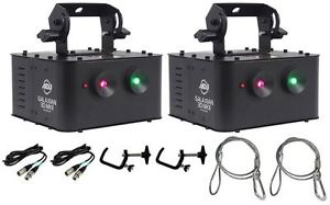 (2) American DJ GALAXIAN 3D MKII Laser Light + Clamps + Security + DMX Cables