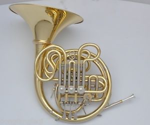 High grade gold lacquer Four key French Horn with case.Bb/F by Eastern  Music